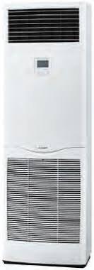 Unità interna a colonna Mitsubishi Electric PSA-M KA vista frontalmente: mandata dell'aria in alto, display del comando a filo e griglia di ripresa a tutta altezza.